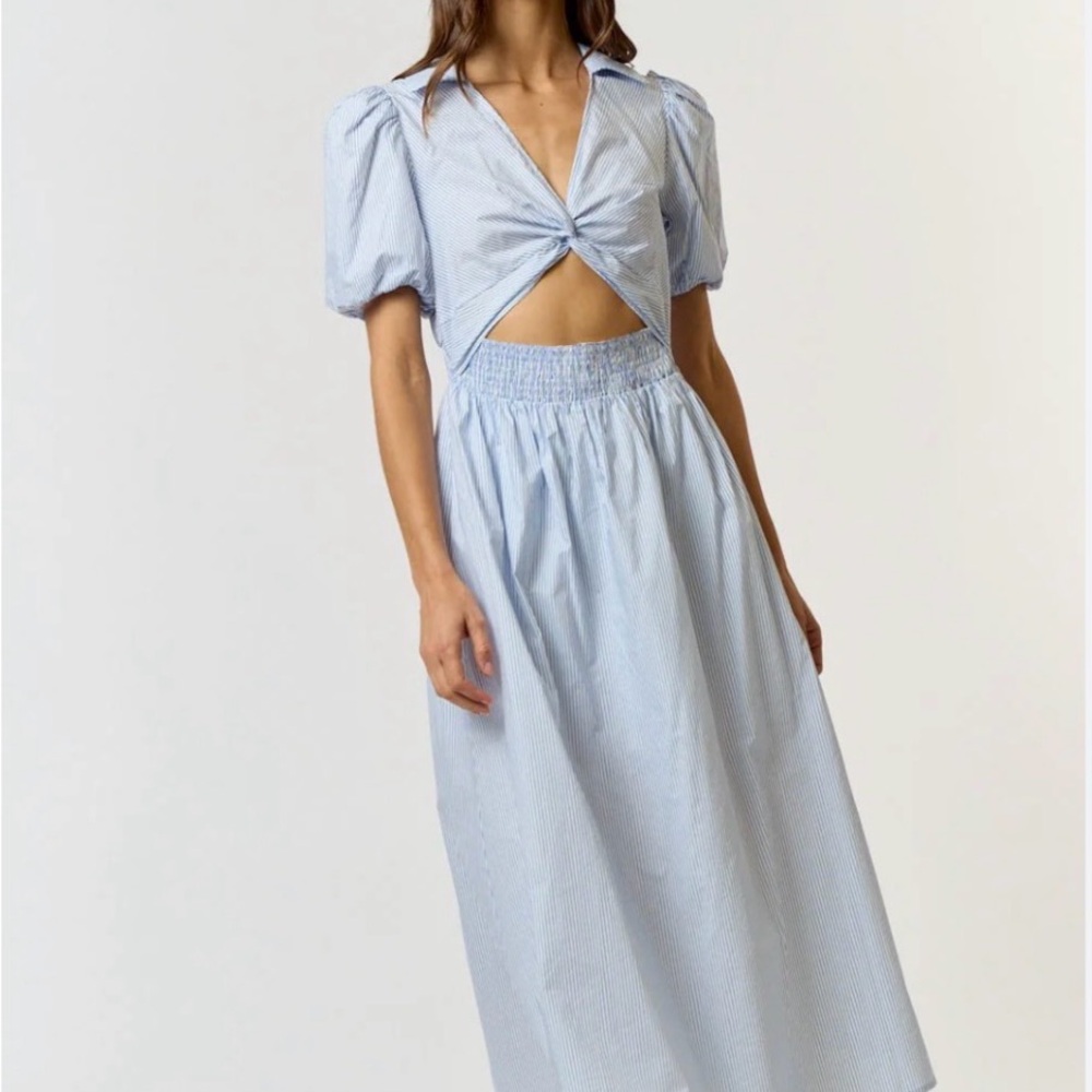 NWOT Anna Rae Light Blue Pinstripe Cutout Maxi Dress